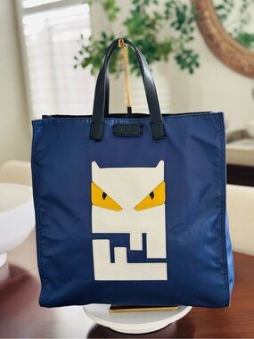 Fendi Monster Tote Bag Navy Nylon Yellow Eyes